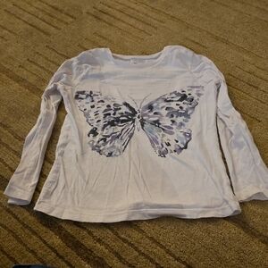 Place Girls Long Sleeve Butterfly Tee in White and Purple Size 7/8